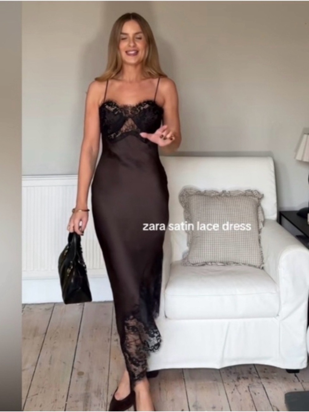Zara Asymmetric Satin Dress with lace - Picture 3 of 10